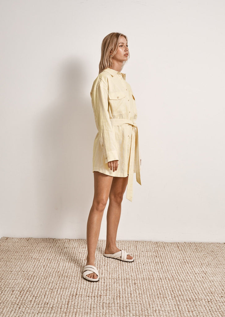 Solar Long Sleeve Mini Dress - Lemon