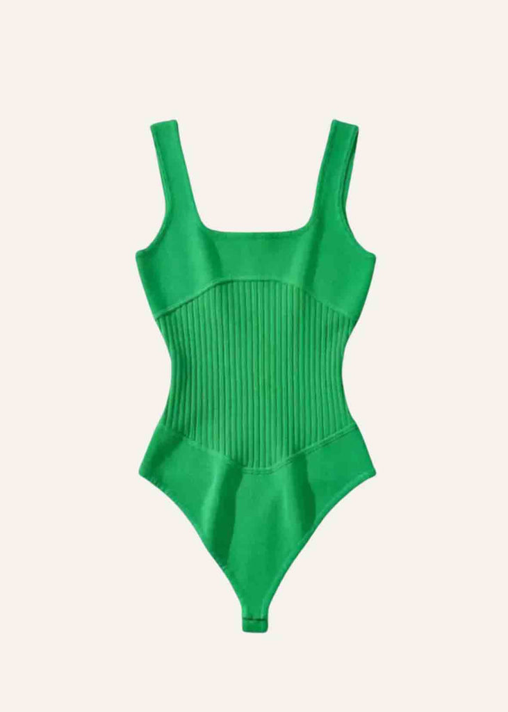 Minori Rib Knit Bodysuit - Green
