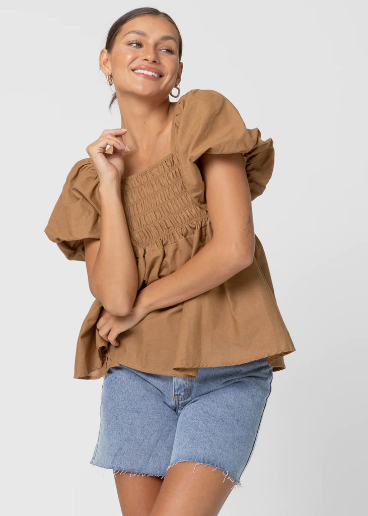 Amber Baby Doll Top - Brown