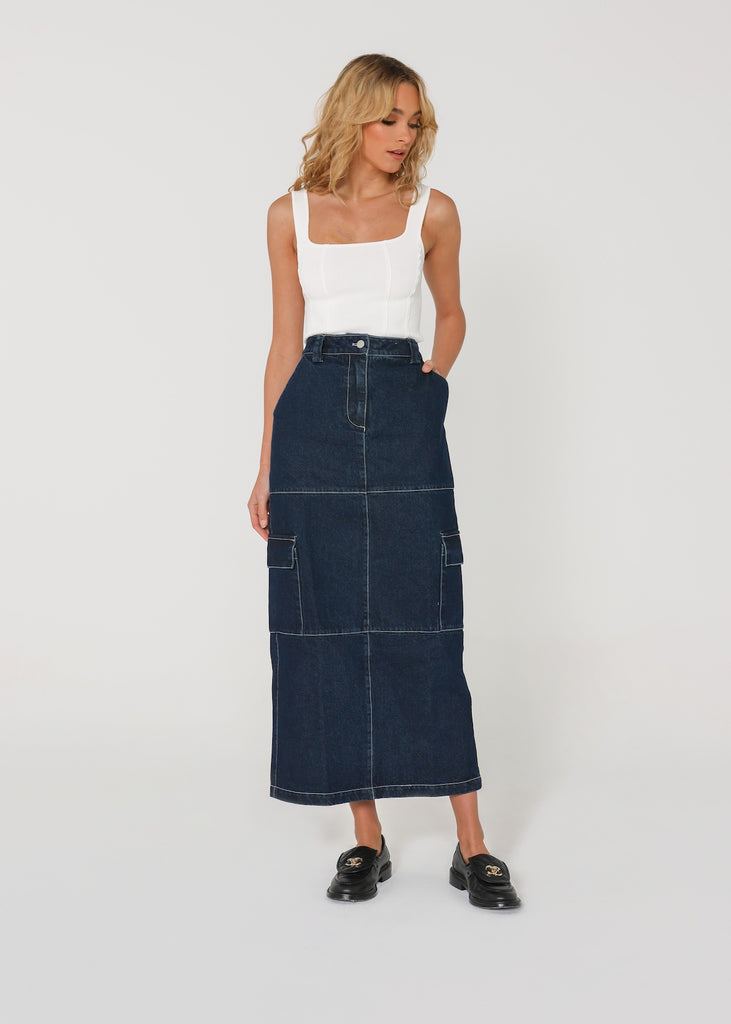 Lisa Cargo Maxi Skirt - Denim
