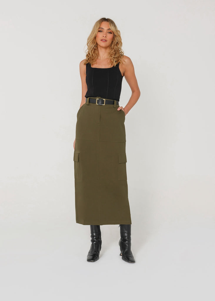 Lisa Cargo Maxi Skirt - Khaki