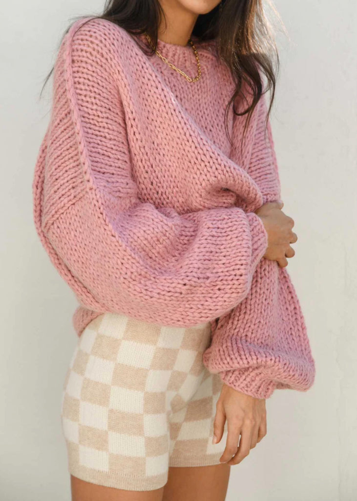Nina Checkerboard Knit Shorts - Beige