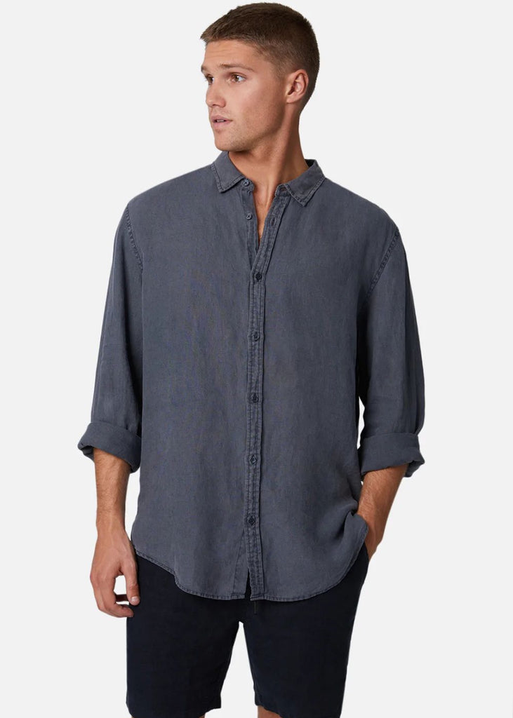The Tennyson Linen l/s Shirt - Anthracite