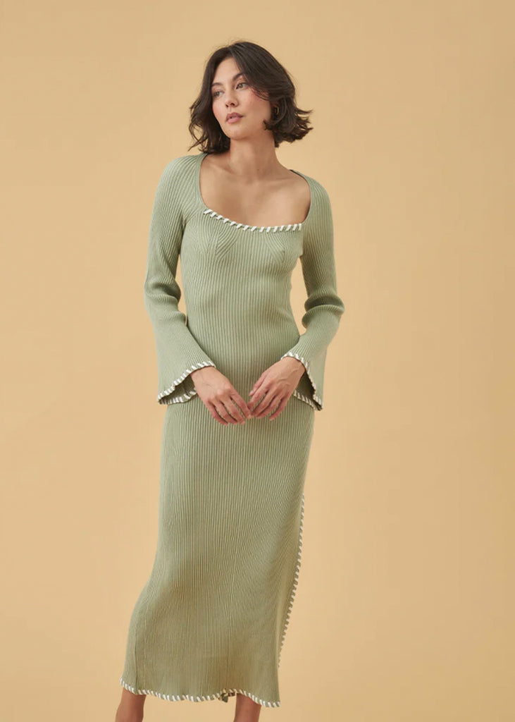 Trace Knit Midi Dress - Sage