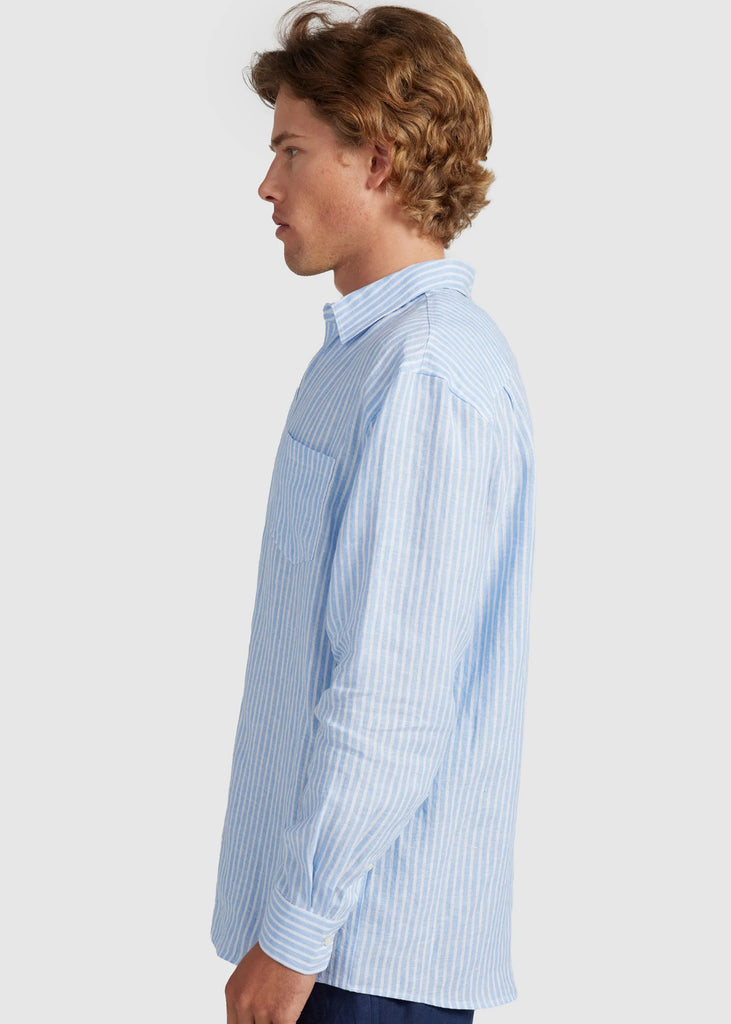 Linen Shirt Pale Blue and White Stripe